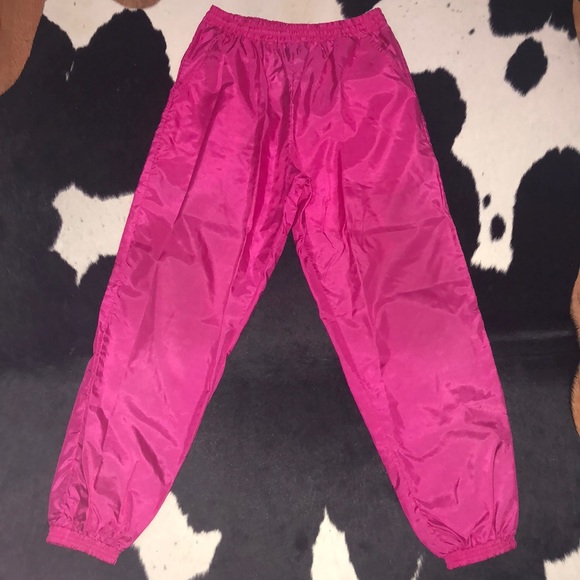 Vintage Pants & Jumpsuits | Vintage 8s Hot Pink High Rise Nylon Sweat Pants | Poshmark